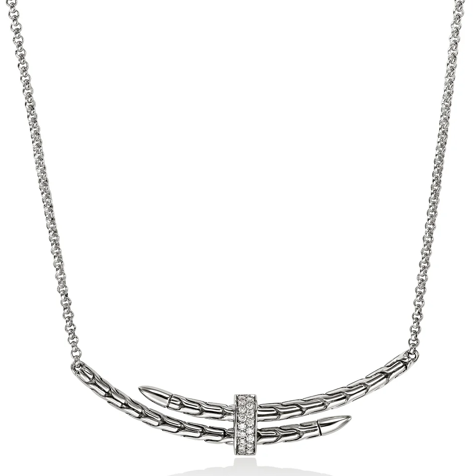 JOHN HARDY SPEAR SILVER DIAMOND PAVE STATION 16-18