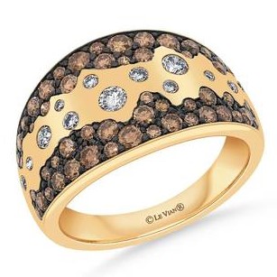 LE VIAN "SCATTER" DIAMONDS LDS TAPERED BAND RING CONTAINING: 13 ROUND NUDE DIAMONDS + 53 ROUND CHOCOLATE DIAMONDS 1.35CTW 14KY