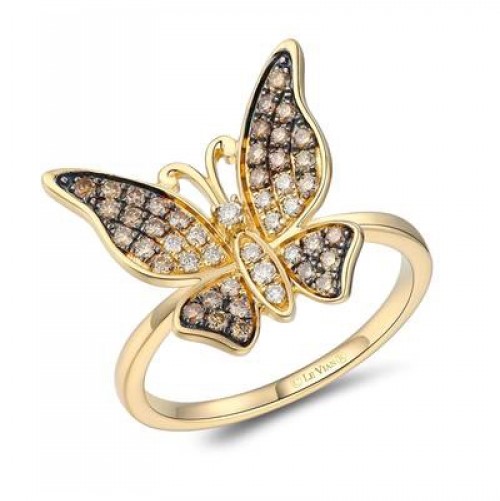 LE VIAN CHOCOLATE OMBRE DIAMONDS "BUTTERFLY" RING CONTAINING: 46 ROUND DIAMONDS .43CTW 14KY
