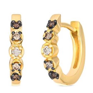 LE VIAN CHOCOLATE OMBRE DIAMONDS 10 ROUND DIAMONDS HUGGIE HOOP EARRINGS .10CTW 14KY