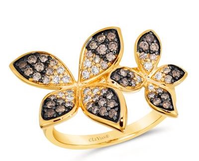 LE VIAN CHOCOLATE OMBRE DIAMONDS DOUBLE-BLOSSOM RING CONTAINING: 67 ROUND DIAMONDS .70CTW 14KY
