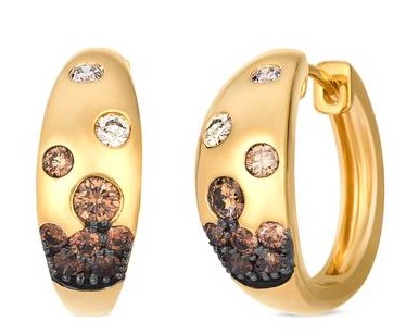 LE VIAN CHOCOLATE OMBRE "SCATTER" DIAMONDS SMALL ROUND HOOP EARRINGS CONTAINING: 18 ROUND DIAMONDS .86CTW 14KY
