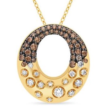 LE VIAN CHOCOLATE OMBRE "SCATTER" DIAMONDS OVAL PENDANT/CHAIN CONTAINING: 55 ROUND DIAMONDS .81CTW 14KY CHAIN INCLUDED