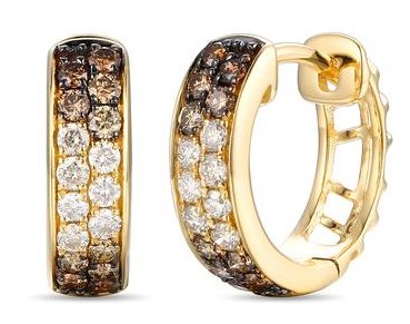 LE VIAN CHOCOLATE OMBRE DIAMONDS 2-ROW HUGGIE HOOP EARRINGS CONTAINING: 34 ROUND DIAMONDS .61CTW 14KY