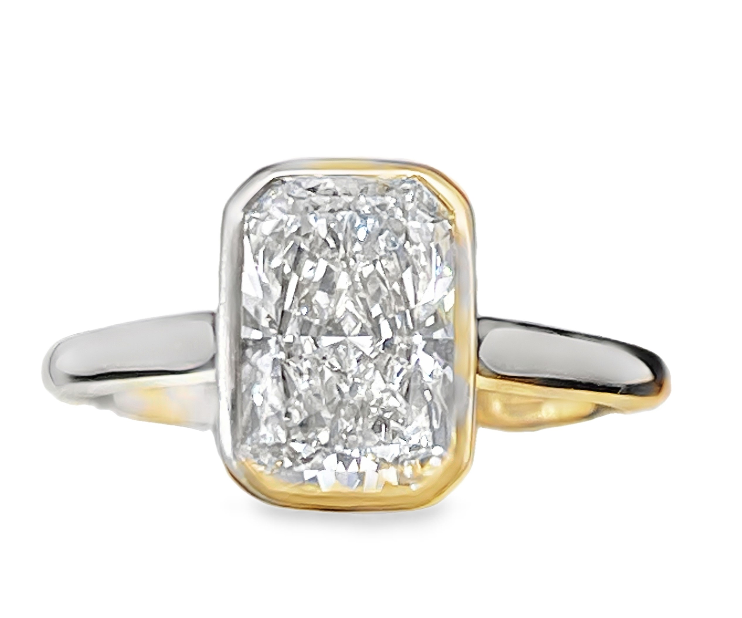 SUPER MAN MADE CREATED 2.00CT RADIANT CUT BEZEL-SET DIAMOND SOLITAIRE RING 14KY