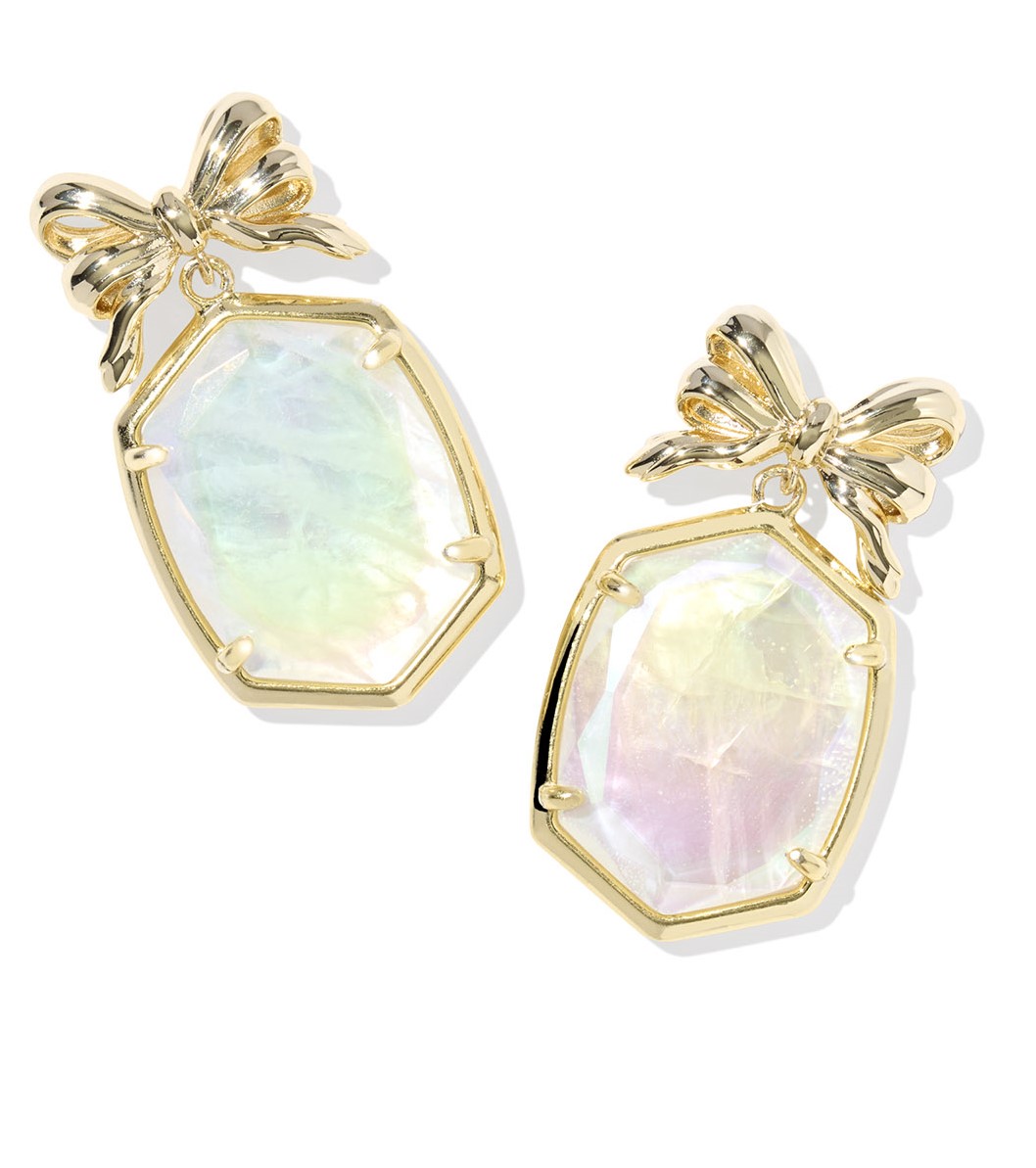 KENDRA SCOTT DAPHNE BOW IRIDESCENT CRYSTAL IVORY ILLUSION GOLD TONE DROP EARRINGS