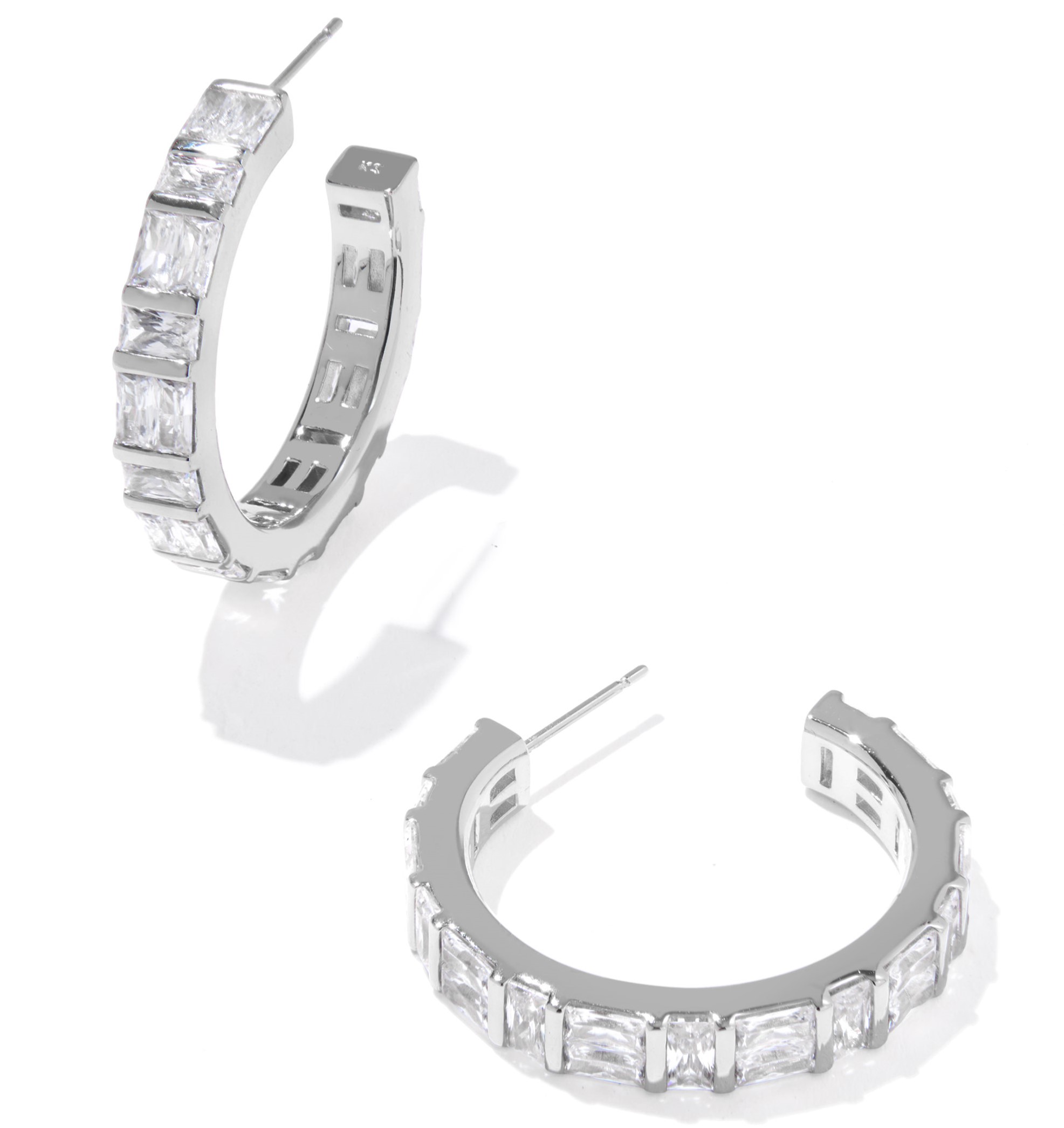 KENDRA SCOTT JAMIE WHITE CZ RHODIUM HOOP EARRINGS
