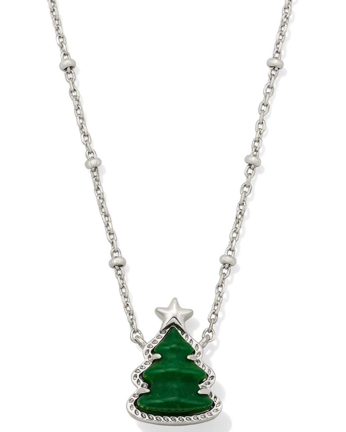 KENDRA SCOTT HOLIDAY TREE GREEN QUARTZITE RHODIUM PENDANT NECKLACE