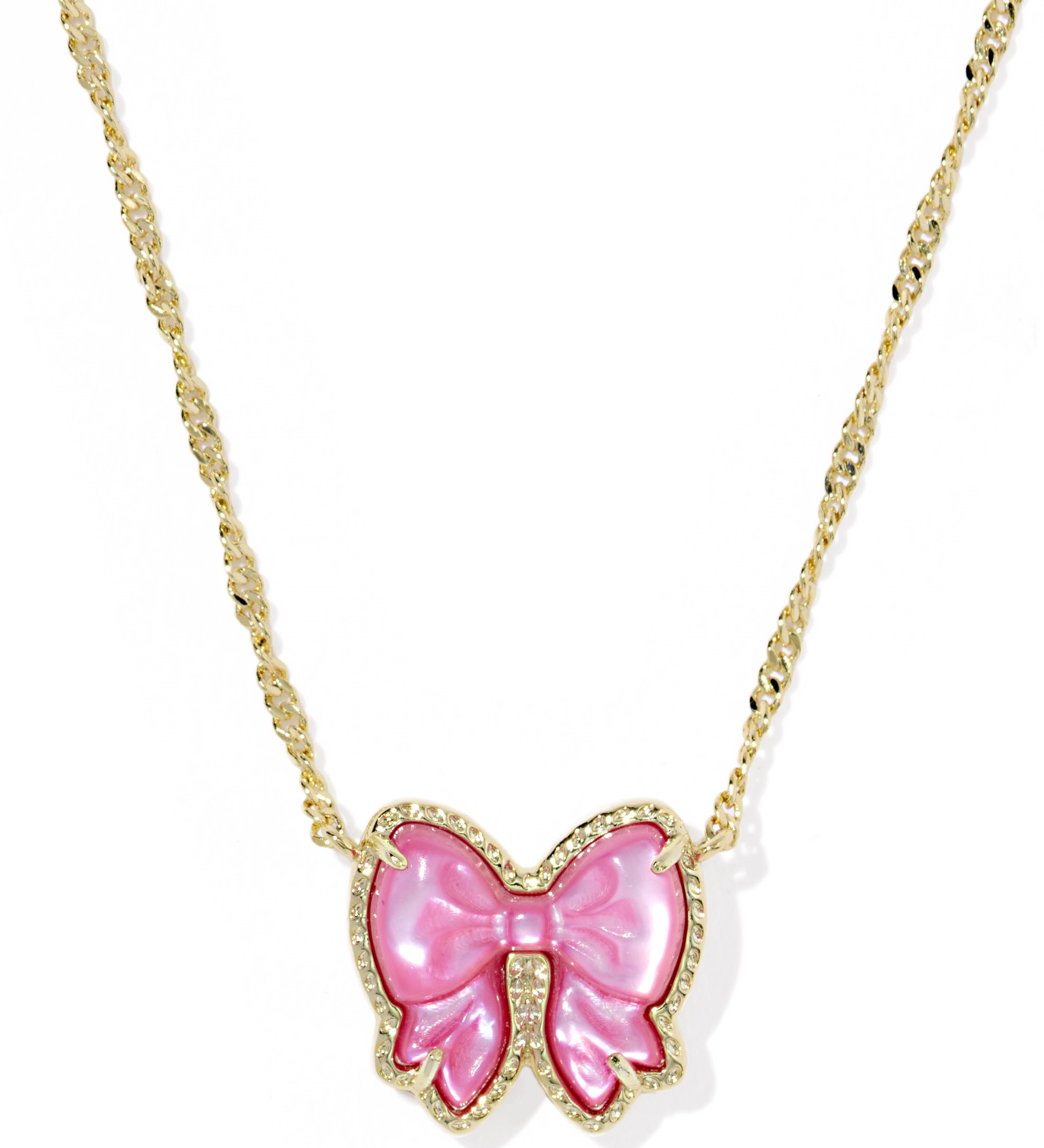 KENDRA SCOTT HALEY BOW ROSE VIOLET MOTHER OF PEARL GOLD TONE SHORT PENDANT NECKLACE