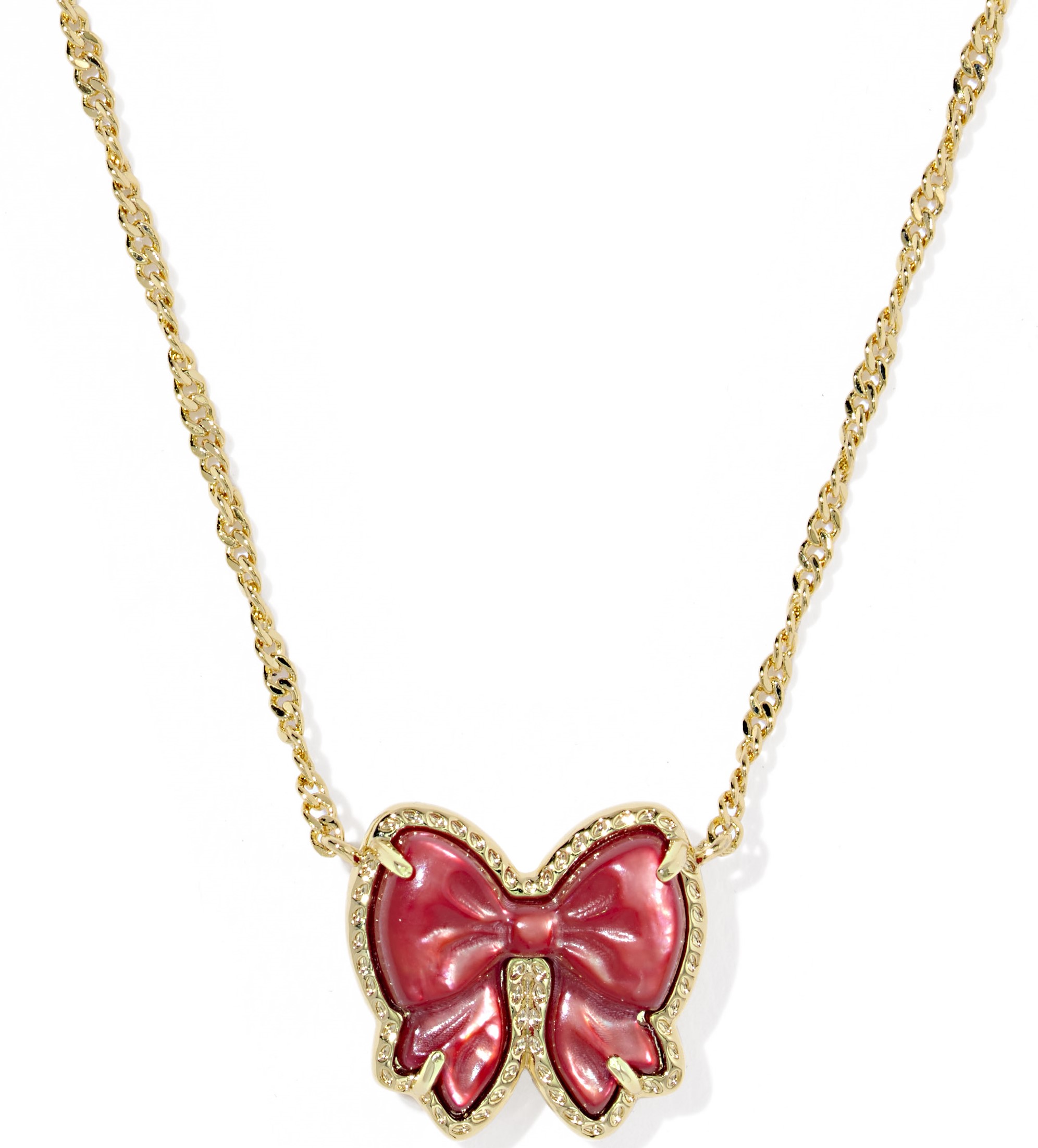 KENDRA SCOTT HALEY BOW SCARLET RED MOTHER OF PEARL GOLD TONE SHORT PENDANT NECKLACE