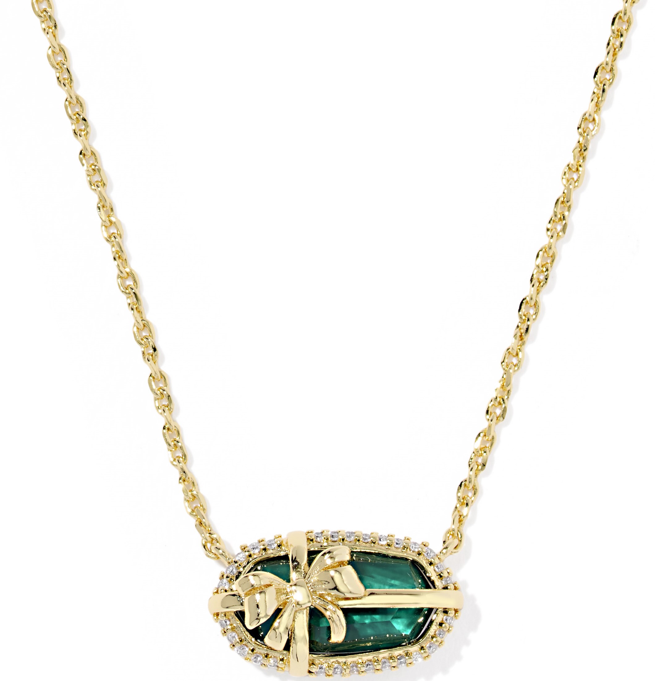 KENDRA SCOTT ELISA BOW PINE ILLUSION GOLD TONE SHORT PENDANT NECKLACE