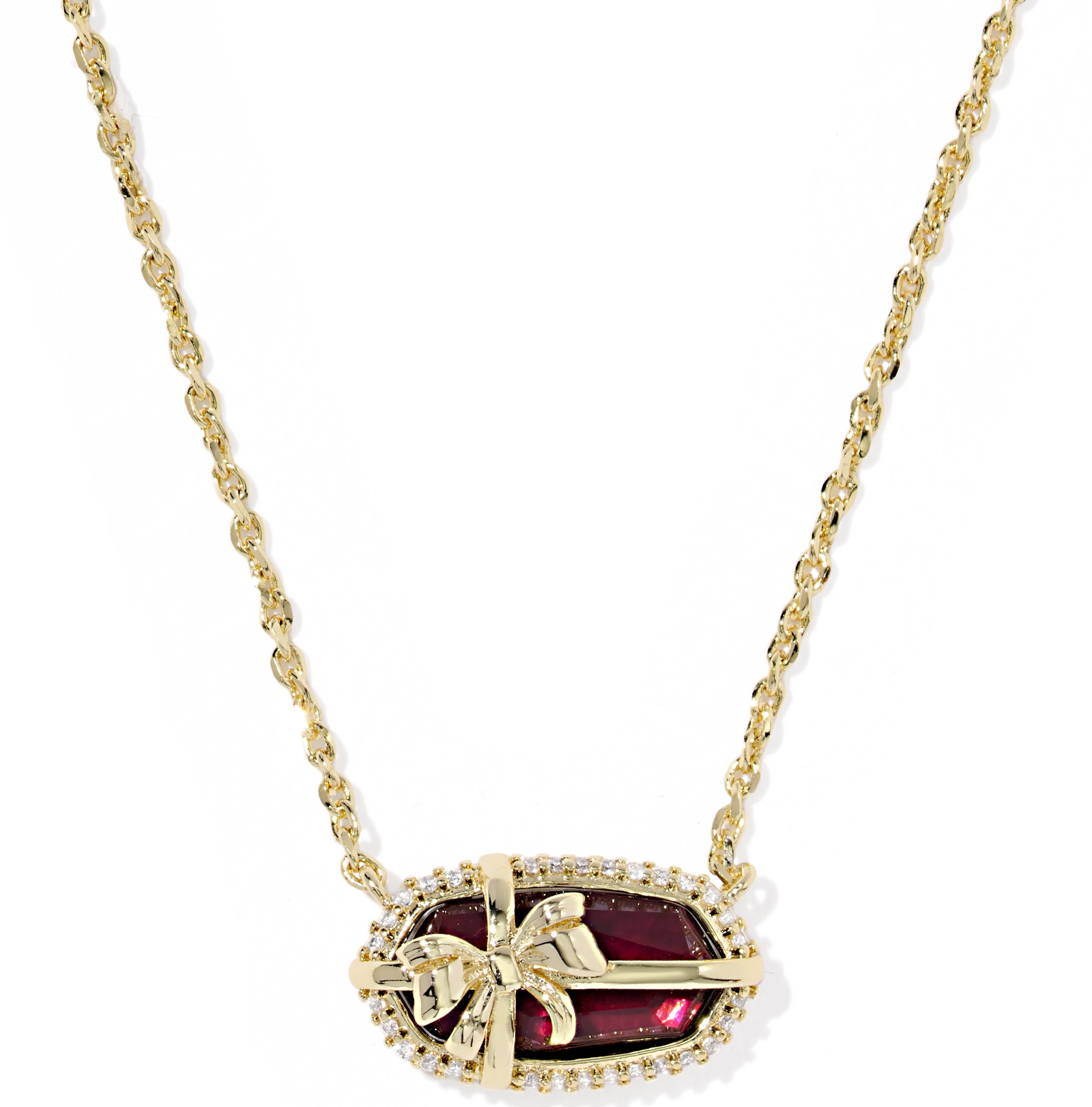 KENDRA SCOTT ELISA BOW DARK BURGUNDY ILLUSION GOLD TONE SHORT PENDANT NECKLACE