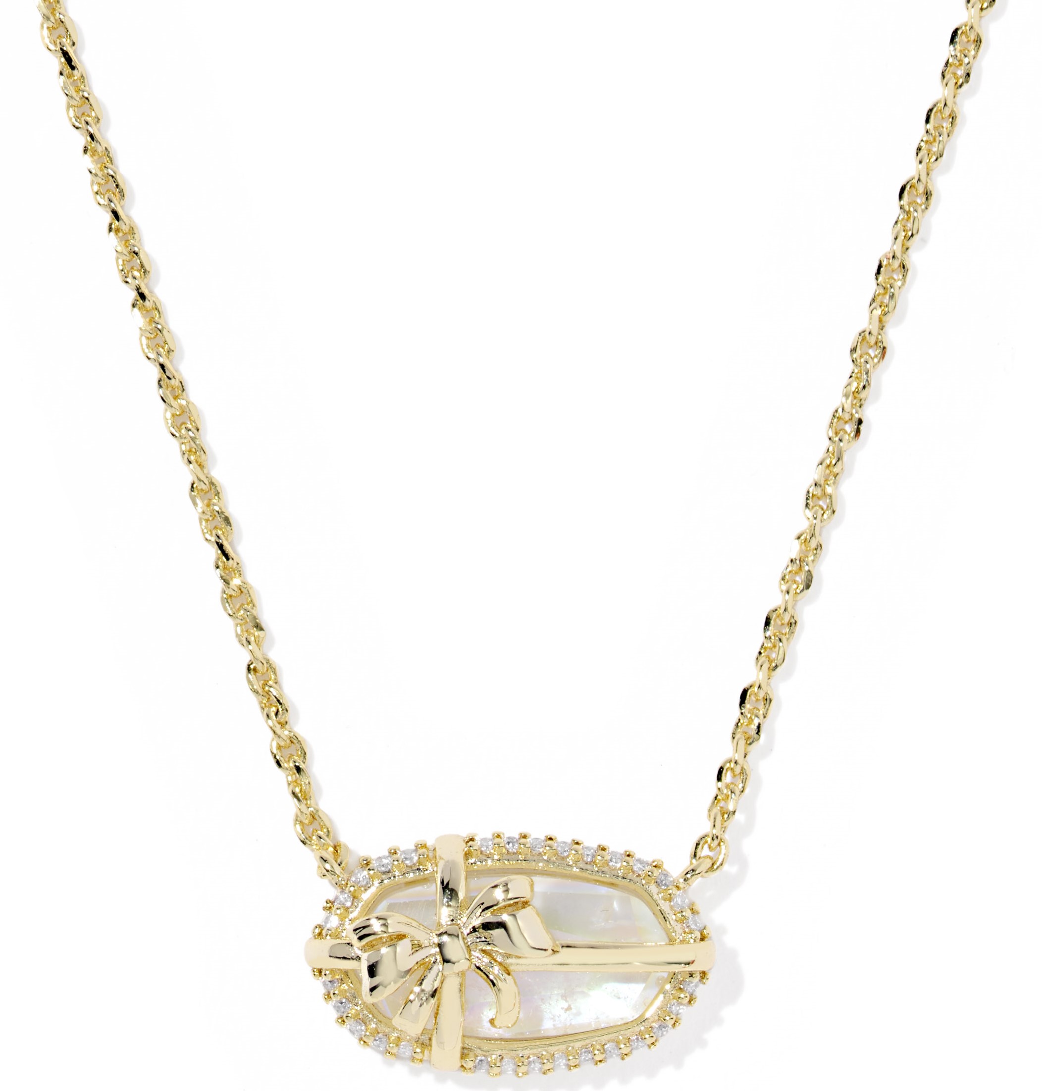 KENDRA SCOTT ELISA BOW IRIDESCENT CRS IVORY ILLUSION GOLD TONE SHORT PENDANT NECKLACE