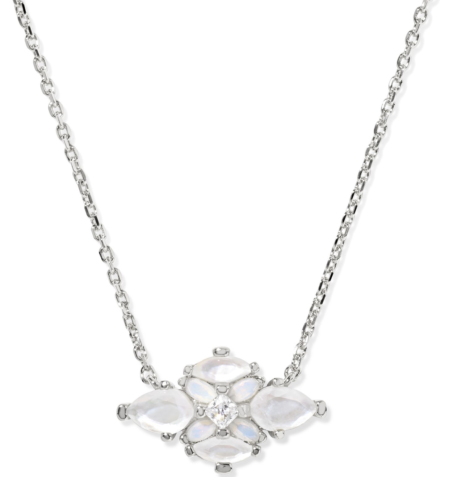 KENDRA SCOTT ABBIE NEUTRAL MIX RHODIUM PENDANT NECKLACE