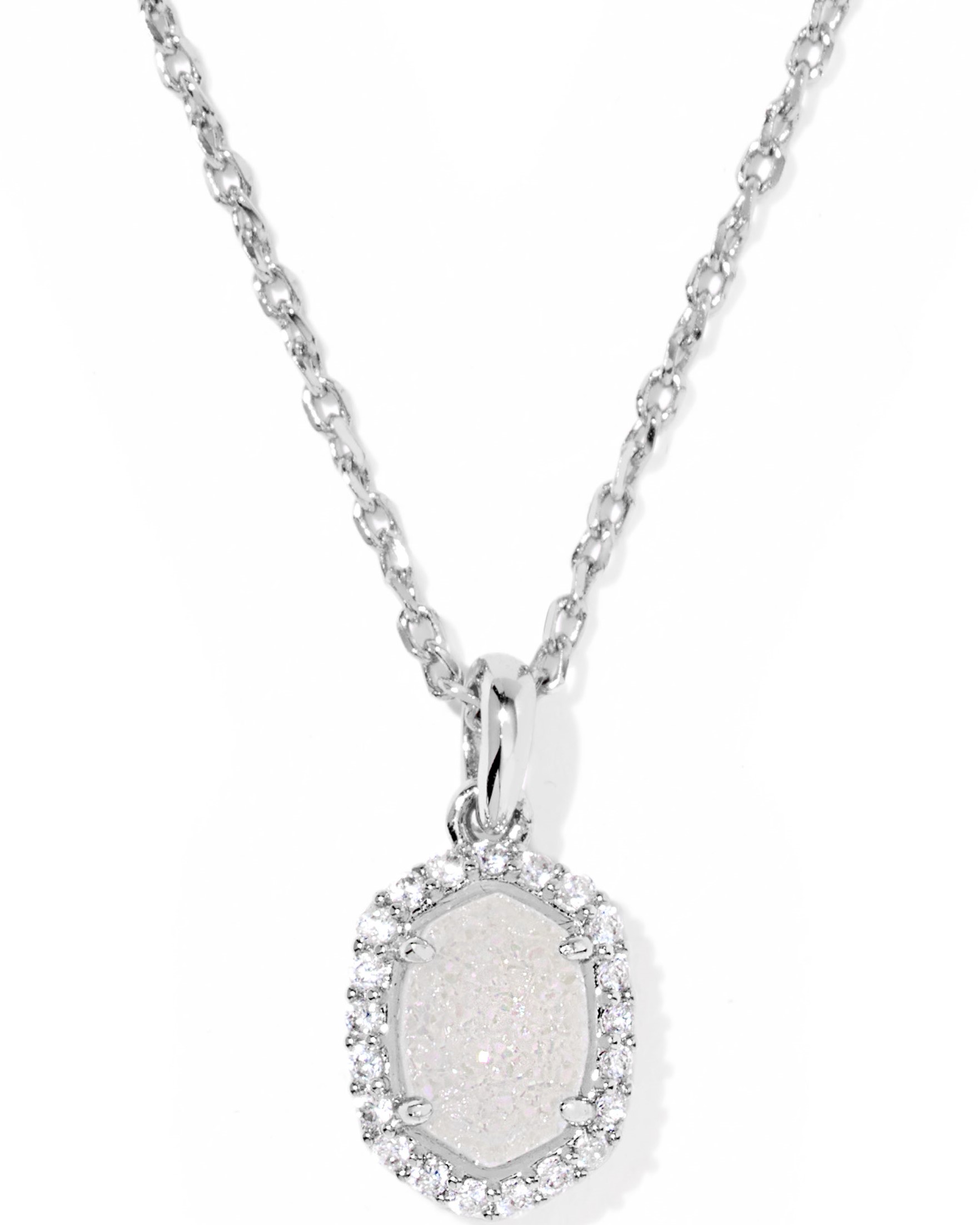 KENDRA SCOTT DAPHNE IRIDESCENT DRUSY RHODIUM PENDANT NECKLACE