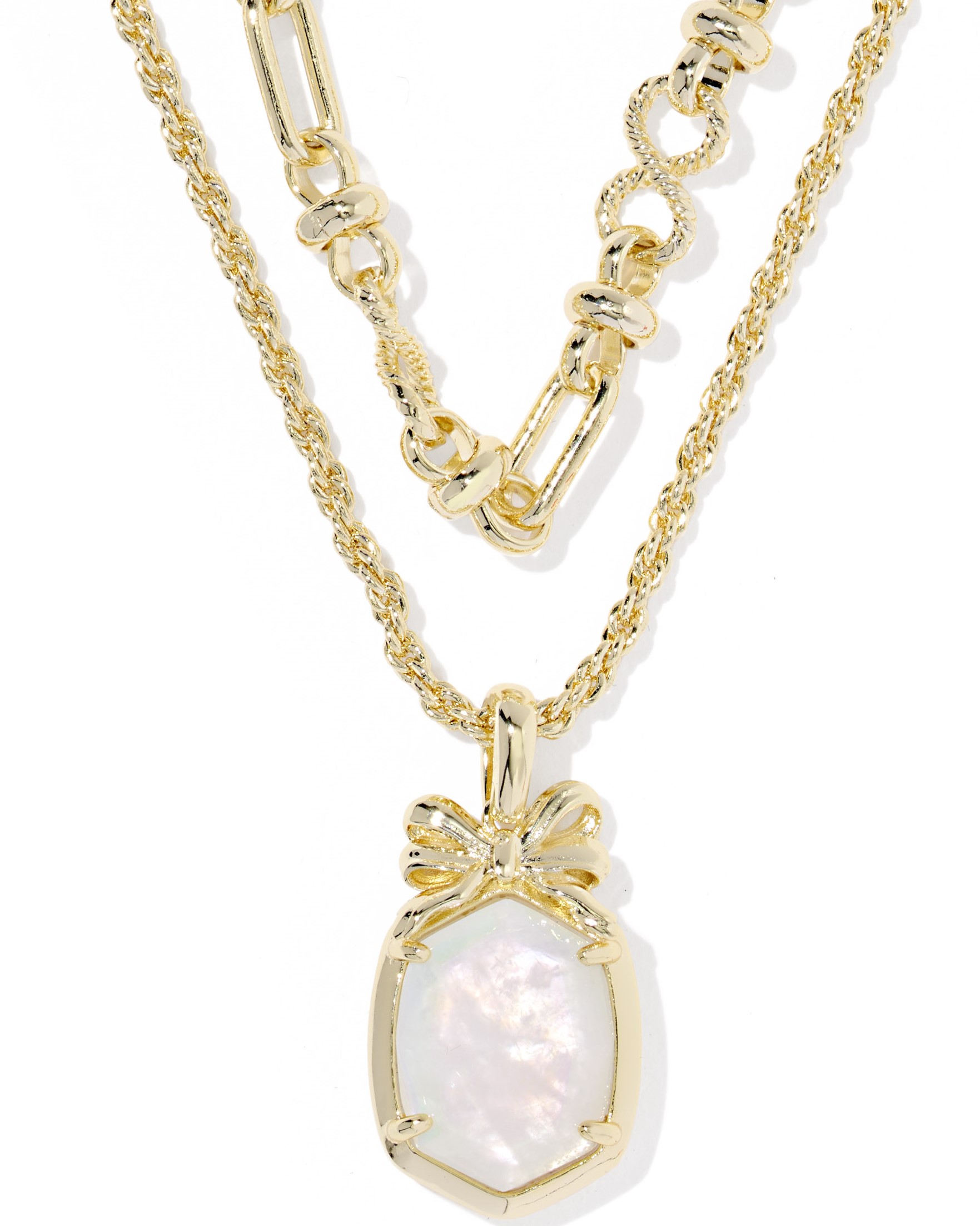 KENDRA SCOTT DAPHNE BOW IRIDESCENT CRYSTAL IVORY ILLUSION GOLD TONE MULTI STRAND NECKLACE