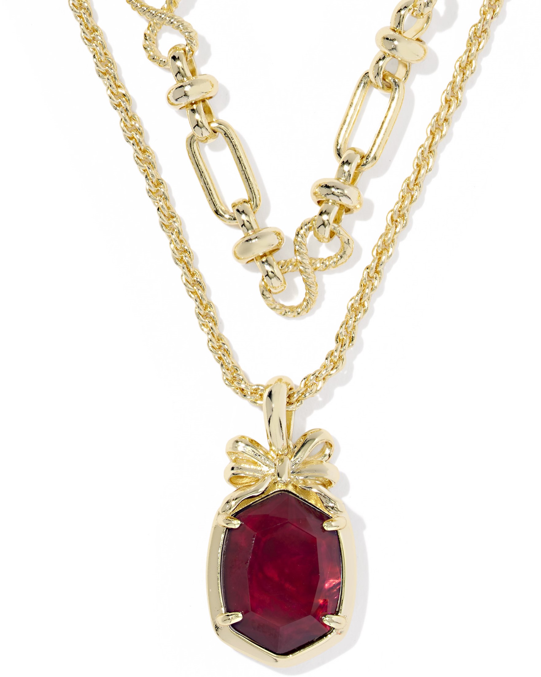 KENDRA SCOTT DAPHNE BOW DARK BURGUNDY GOLD TONE MULTI STRAND NECKLACE