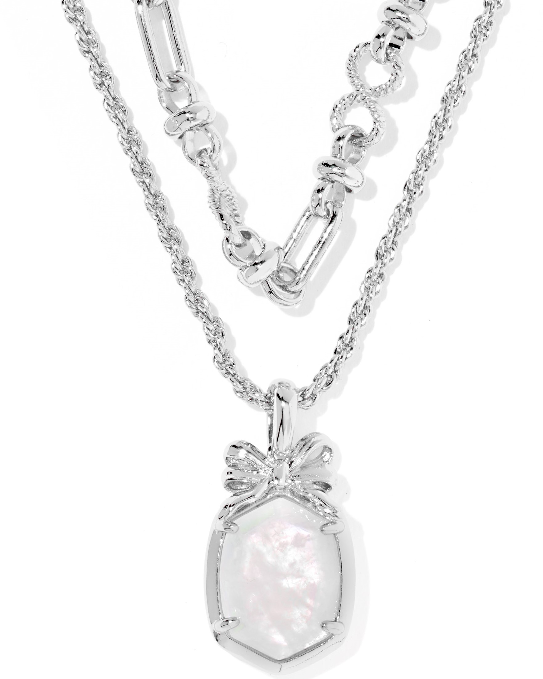 KENDRA SCOTT DAPHNE BOW IRIDESCENT CRYSTAL IVORY ILLUSION RHODIUM MULTI STRAND NECKLACE