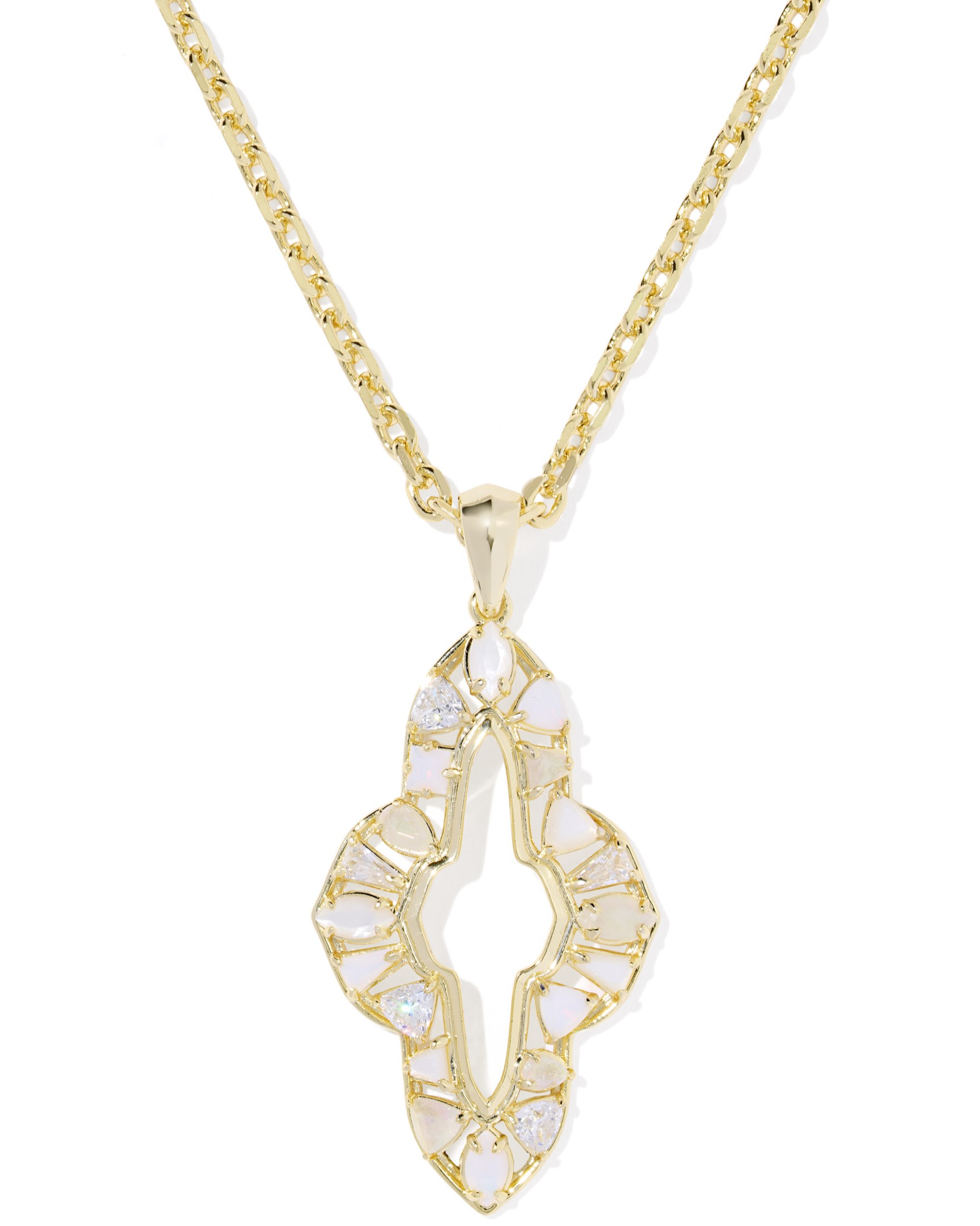 KENDRA SCOTT ABBIE NEUTRAL MIX GOLD TONE LONG PENDANT NECKLACE