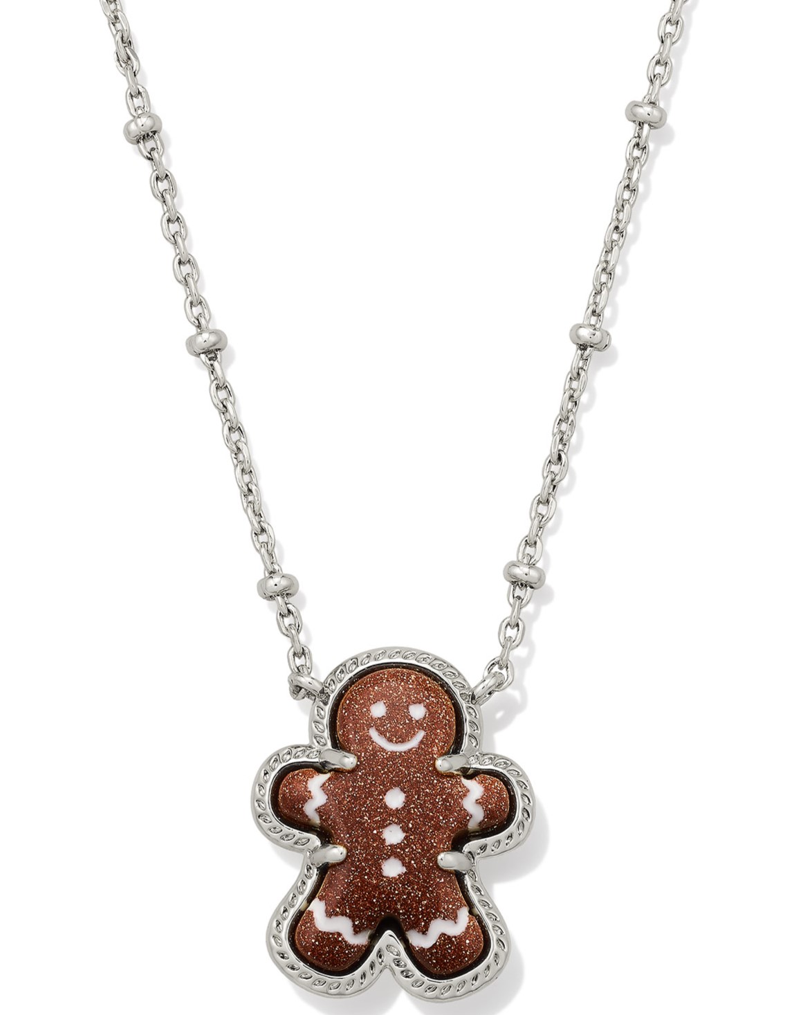 KENDRA SCOTT GINGERBREAD BROWN GOLDSTONE RHODIUM PENDANT NECKLACE