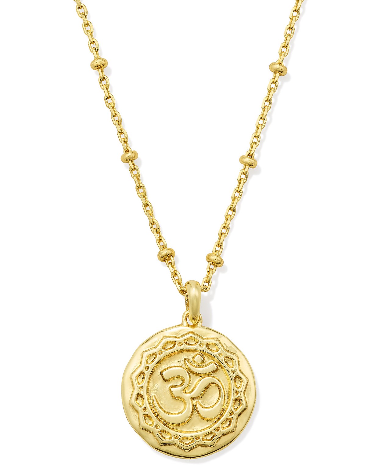 KENDRA SCOTT "OM" COIN GOLD TONE SHORT PENDANT NECKLACE