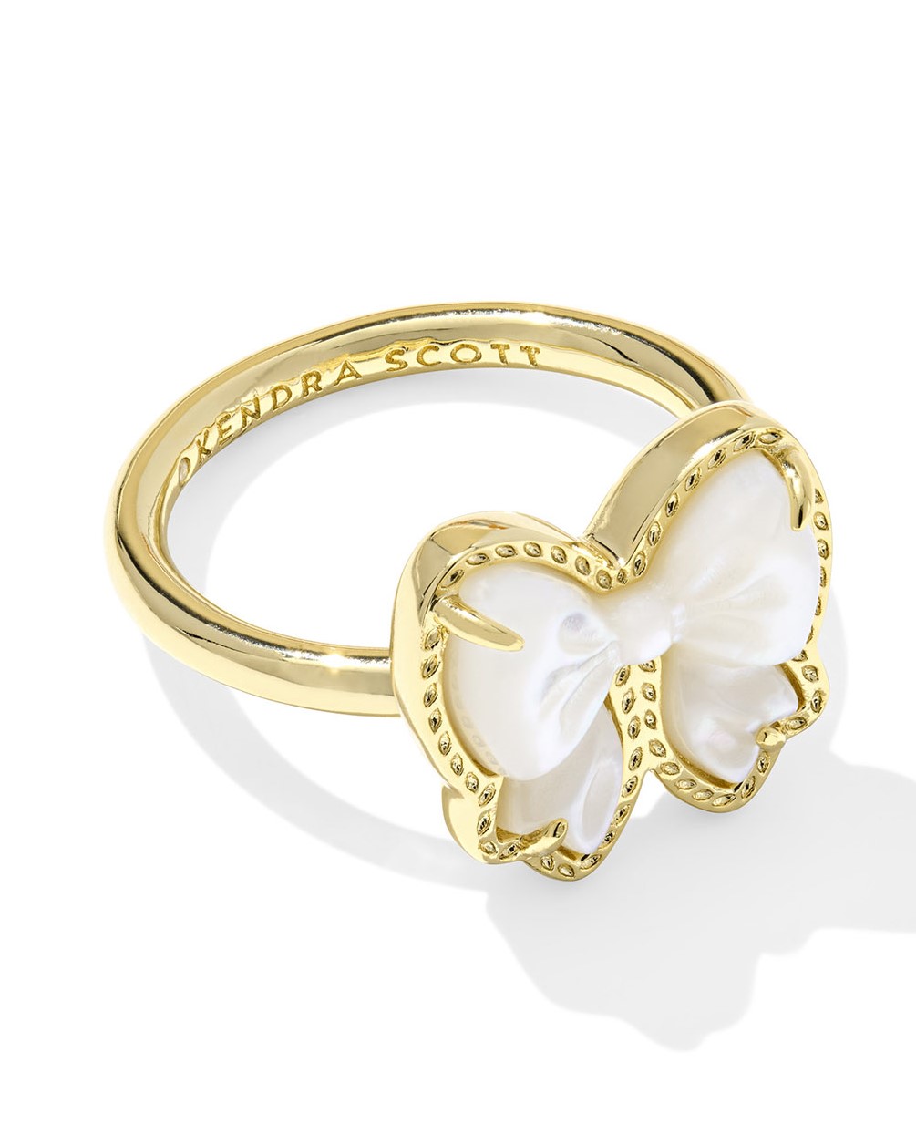 KENDRA SCOTT HALEY BOW IVORY MOTHER OF PEARL GOLD TONE RING SIZE 7