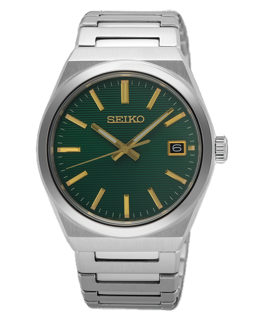 SEIKO ESSENTIALS GTS ROUND GREEN DATE DIAL WATCH LINK BRACLET STAINLESS