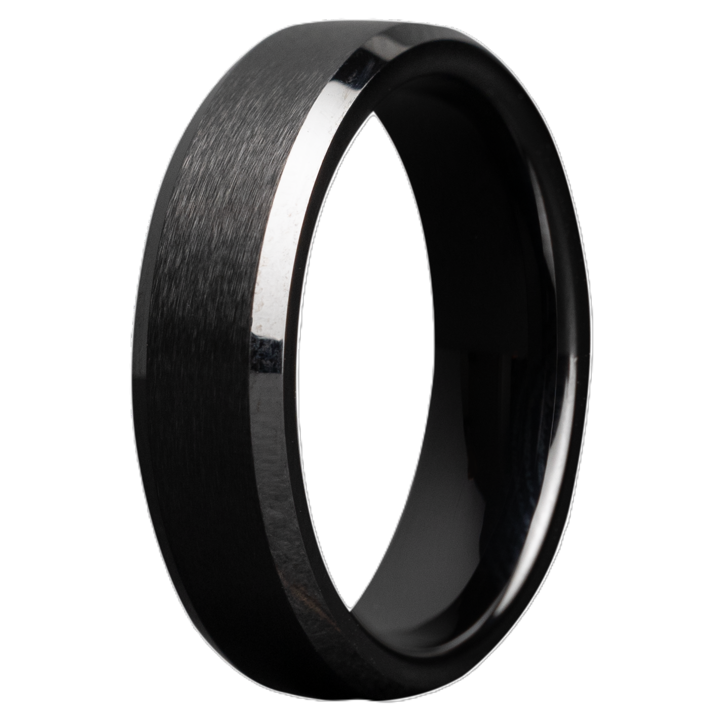 8MM BLACK CERAMIC BEVELED SATIN TOP POLISHED EDGE BAND SIZE 12.5