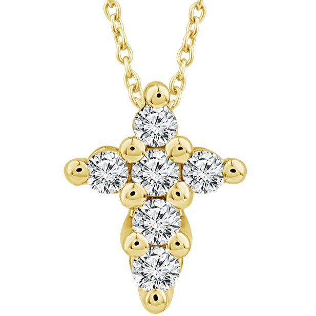 IDEAL ESSENTIALS 1/10CTW DIAMOND CROSS PENDANT/CHAIN CONTAINING: 6 ROUND HEARTS & ARROWS IDEAL CUT DIAMONDS G VS-SI 14KY CHAIN INCLUDED