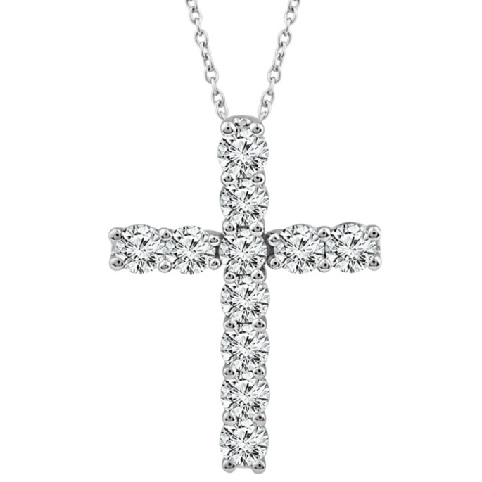 IDEAL ESSENTIALS 1.50CTW DIAMOND CROSS PENDANT/CHAIN CONTAINING: 11 ROUND HEARTS & ARROWS IDEAL CUT DIAMONDS G VS-SI 14KW CHAIN INCLUDED