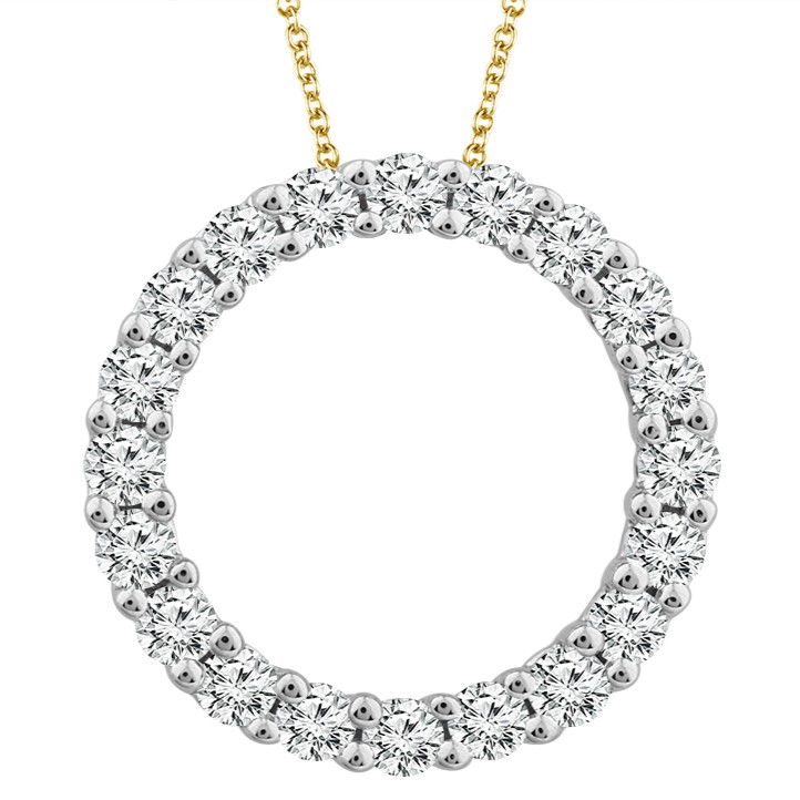 IDEAL ESSENTIALS 1/2CTW DIAMOND CIRCLE PENDANT/CHAIN CONTAINING: 20 ROUND HEARTS & ARROWS IDEAL CUT  DIAMONDSG VS-SI 14KW PENDANT/14KY CHAIN CHAIN INCLUDED