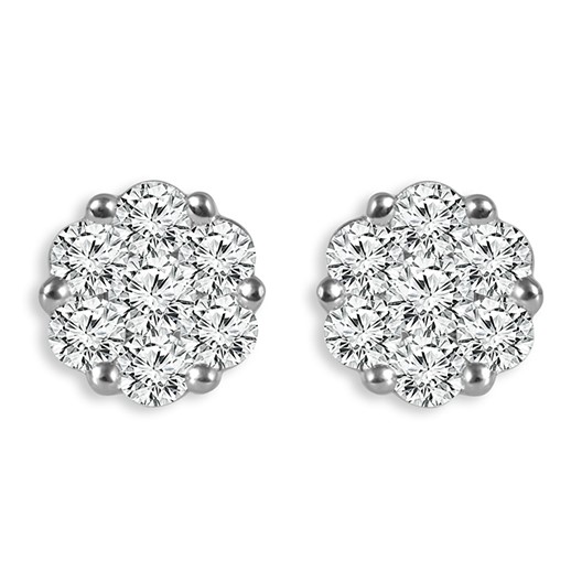 IDEAL ESSENTIALS 1.00CTW DIAMOND FLOWER STUD EARRINGS CONTAINING: 14 ROUND HEARTS & ARROWS IDEAL CUT  DIAMONDS G VS-SI 14KW