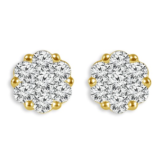 IDEAL ESSENTIALS 1.00CTW DIAMOND FLOWER STUD EARRINGS CONTAINING: 14 ROUND HEARTS & ARROWS IDEAL CUT DIAMONDS G VS-SI 14KY