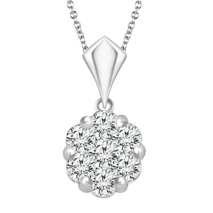 IDEAL ESSENTIALS 1.00CTW DIAMOND FLOWER PENDANT/CHAIN CONTAINING: 7 ROUND HEARTS & ARROWS IDEAL CUT DIAMONDS G VS-SI 14KW CHAIN INCLUDED