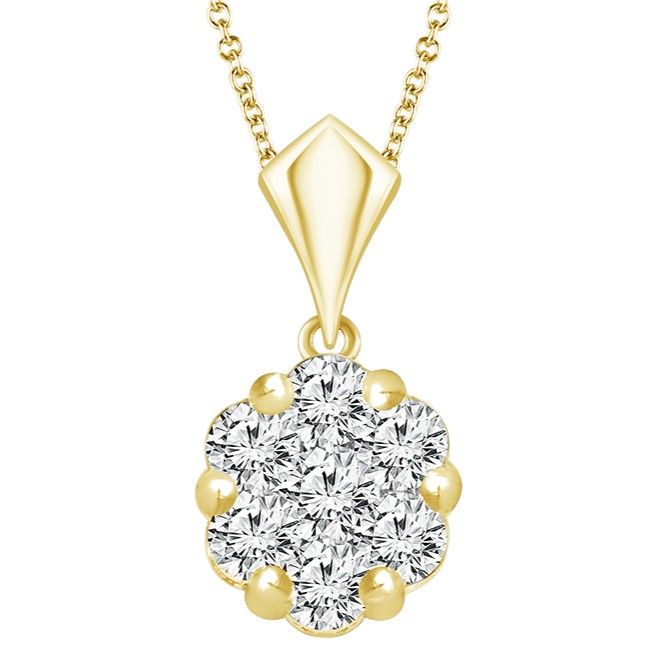 IDEAL ESSENTIALS 1.00CTW DIAMOND FLOWER PENDANT/CHAIN CONTAINING:  7 ROUND HEARTS & ARROWS IDEAL CUT DIAMONDS G VS-SI 14KY CHAIN INCLUDED