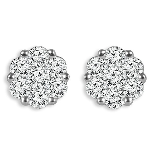 IDEAL ESSENTIALS 1/2CTW DIAMOND FLOWER STUD EARRINGS CONTAINING: 14 ROUND HEARTS & ARROWS IDEAL CUT DIAMONDS G VS-SI 14KW