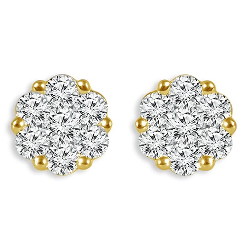 IDEAL ESSENTIALS 1/2CTW DIAMOND FLOWER STUD EARRINGS CONTAINING: 14 ROUND HEARTS & ARROWS IDEAL CUT DIAMONDS G VS-SI 14KY