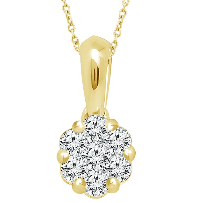IDEAL ESSENTIALS 1/2CTW FLOWER PENDANT/CHAIN CONTAINING: 7 ROUND HEARTS & ARROWS IDEAL CUT DIAMONDS G VS-SI 14KY CHAIN INCLUDED