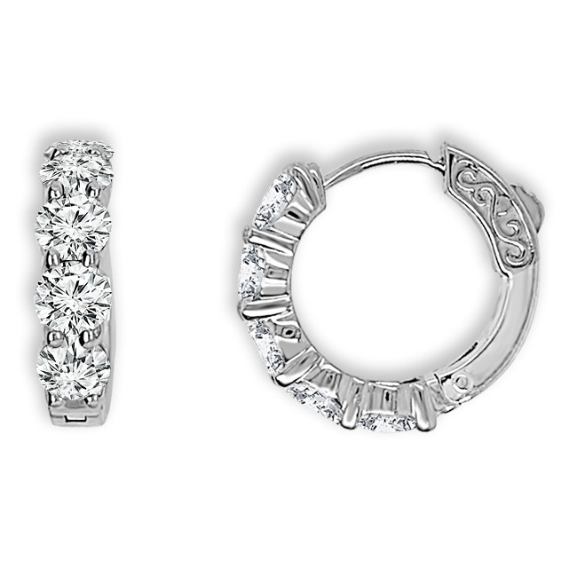 IDEAL ESSENTIALS 1.00CTW HUGGIE HOOP EARRINGS CONTAINING: 10 ROUND HEARTS & ARROWS IDEAL CUT DIAMONDS G VS-SI 14KW