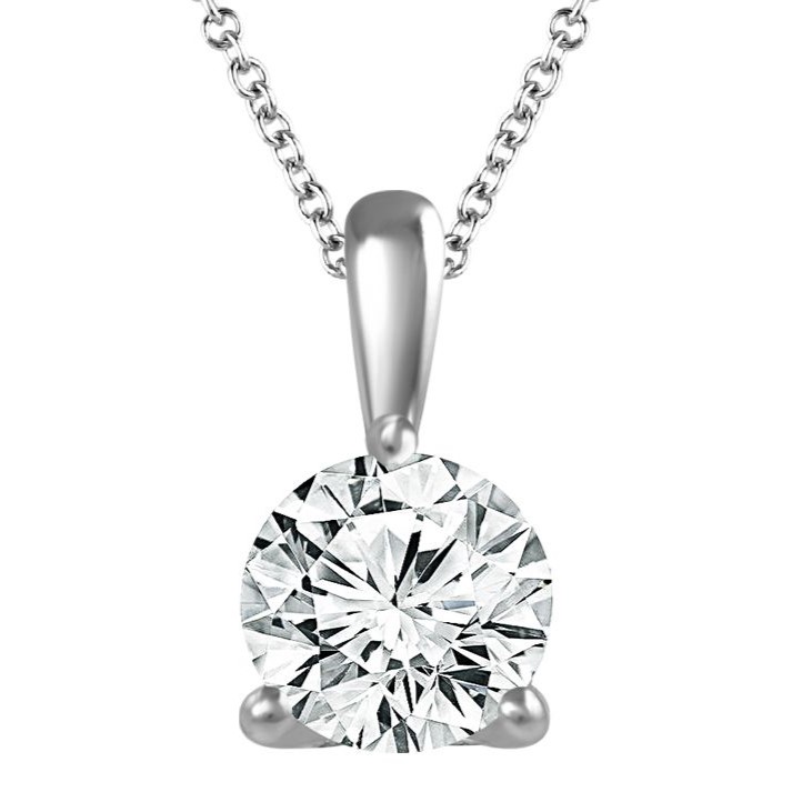 IDEAL ESSENTIALS .25CT ROUND HEARTS & ARROWS IDEAL CUT DIAMOND SOLITAIRE 3-PRONG PENDANT/CHAIN G VS-SI 14KW