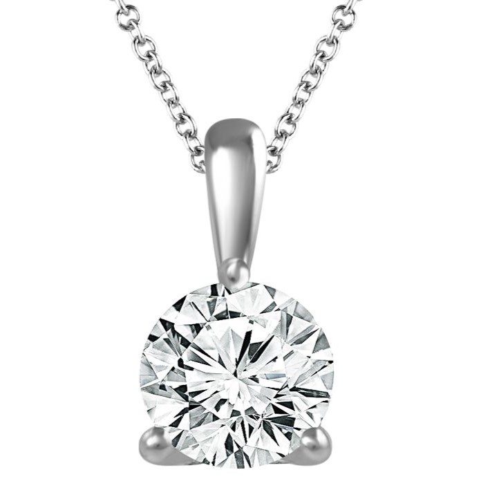 IDEAL ESSENTIALS 1/2CT ROUND HEARTS & ARROWS IDEAL CUT DIAMOND SOLITAIRE 3-PRONG PENDANT/CHAIN G VS-SI 14KW CHAIN INCLUDED