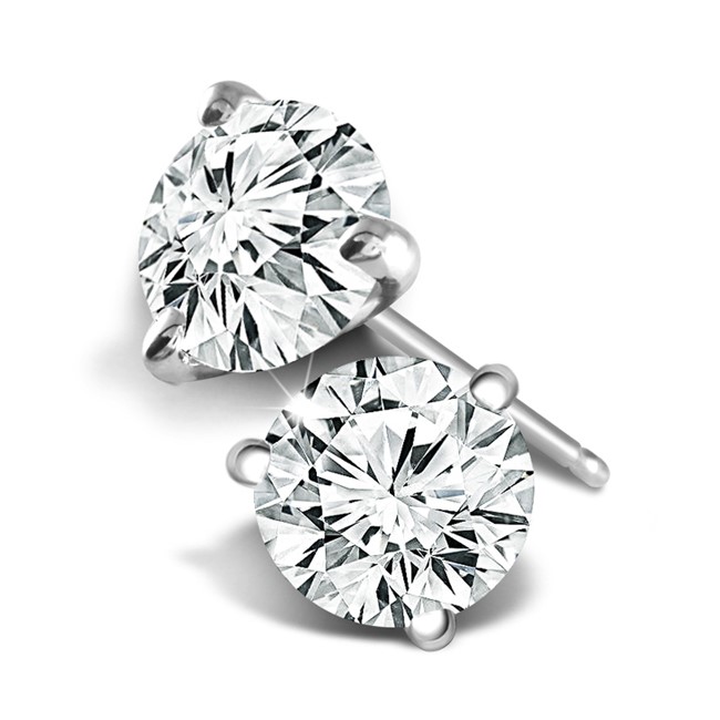 IDEAL ESSENTIALS .50CTW DIAMOND SOLITAIRE 3-PRONG STUD EARRINGS CONTAINING: 2 ROUND HEARTS & ARROWS IDEAL CUT DIAMONDS G VS-SI 14KW