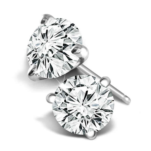 IDEAL ESSENTIALS .75CTW DIAMOND SOLITAIRE 3-PRONG STUD EARRINGS CONTAINING: 2 ROUND HEARTS & ARROWS IDEAL CUT DIAMONDS G VS-SI 14KW