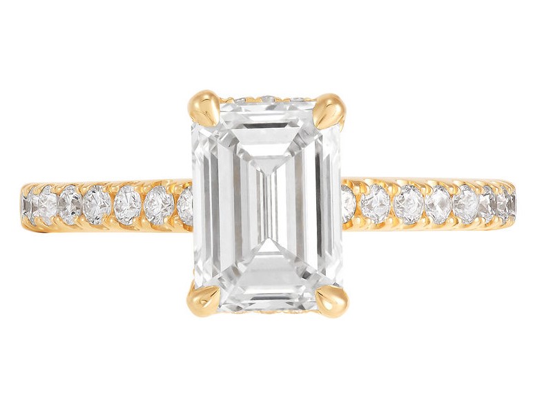 SUPER MAN MADE CREATED 2.40CTW DIAMOND ENGAGEMENT RING CONTAINING: 2.17CT EMERALD CUT DIAMOND CENTER G VS1 IGI LG605362928 + 32 ROUND MELEE DIAMONDS 1/3CTW 14KY