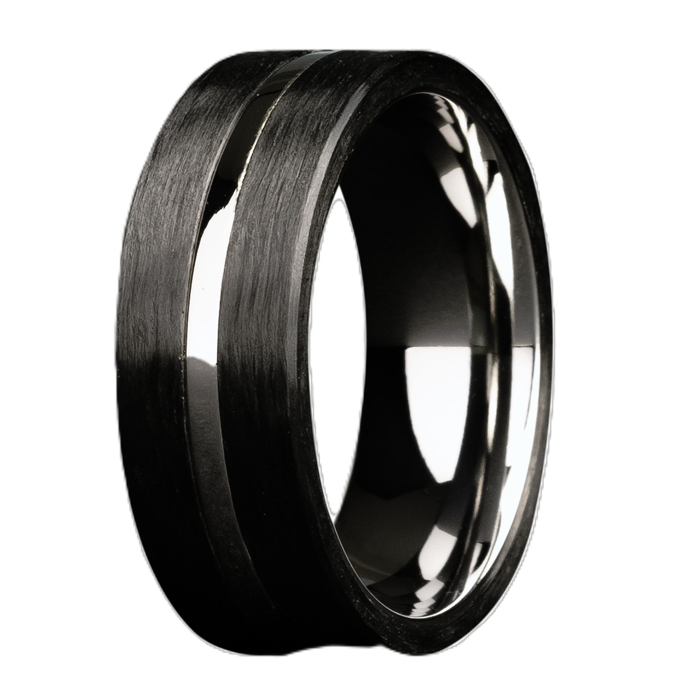 GTS 8MM COBALT FLAT POLISHED BAND WITH 3MM NATURAL CARBON FIBER OFFSET RIGHT/LEFT OVERLAY SIZE 11.5