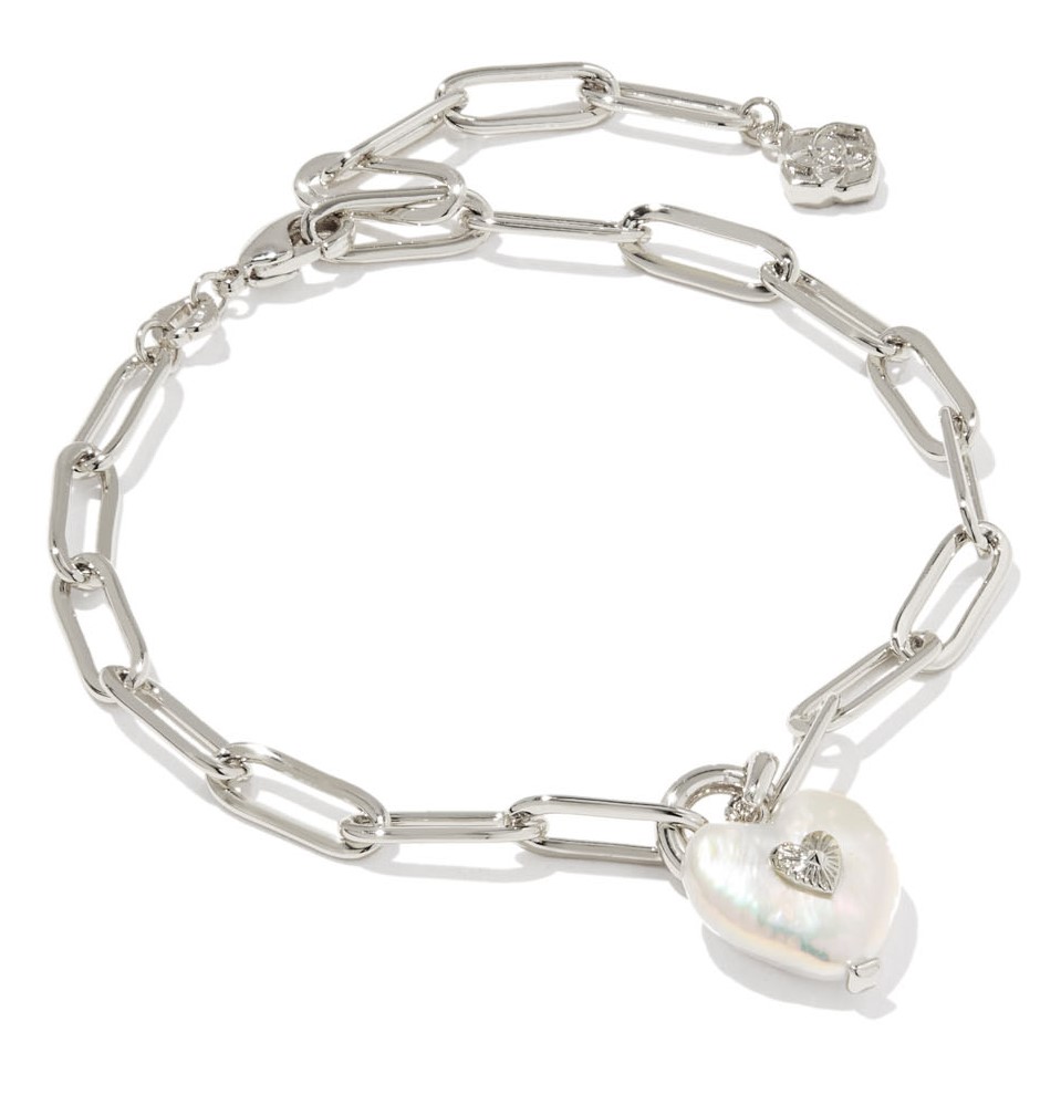 KENDRA SCOTT SASHA HEART FRESHWATER PEARL DELICATE CHAIN RHODIUM BRACELET