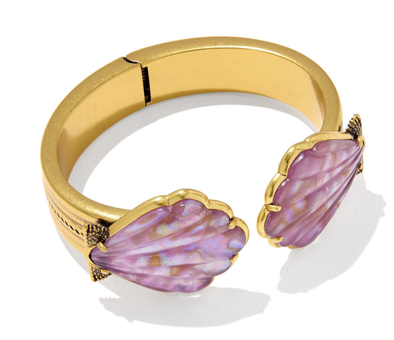 KENDRA SCOTT ALEXA PURPLE IRIDESCENT ABALONE ILLUSION VINTAGE GOLD TONE STATEMENT CUFF