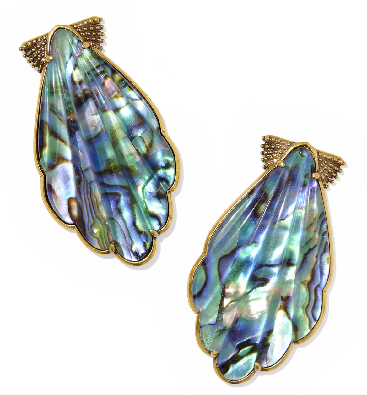 KENDRA SCOTT ALEXA ABALONE SHELL VINTAGE GOLD TONE STATEMENT EARRINGS