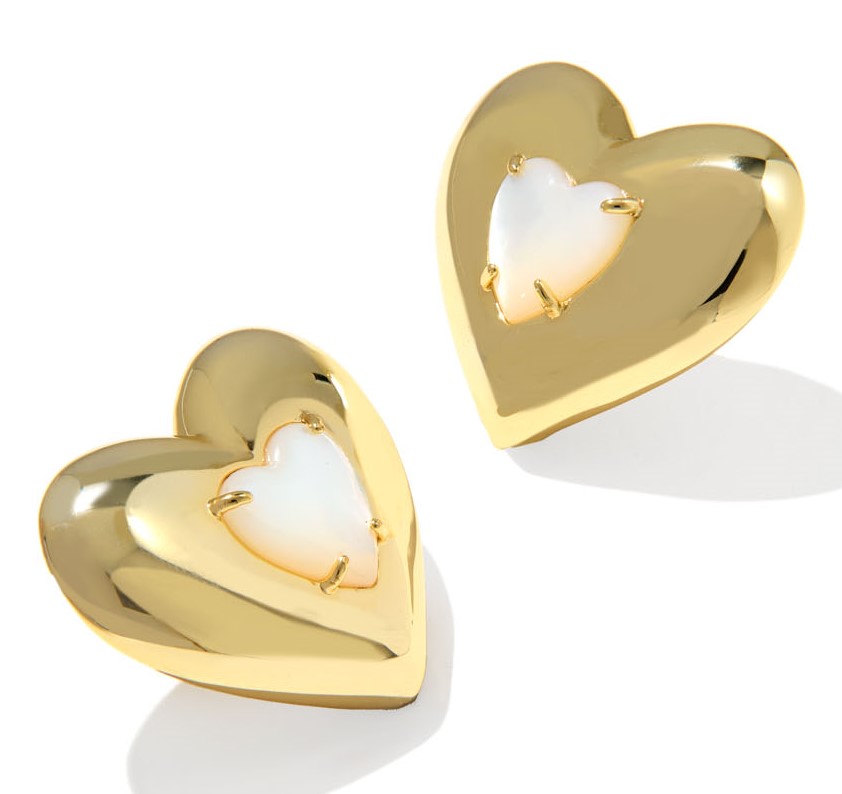 KENDRA SCOTT SASHA HEART IVORY MOTHER OF PEARL GOLD TONE STUDS