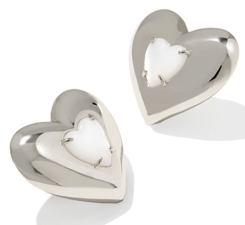KENDRA SCOTT SASHA HEART IVORY MOTHER OF PEARL RHODIUM STUDS